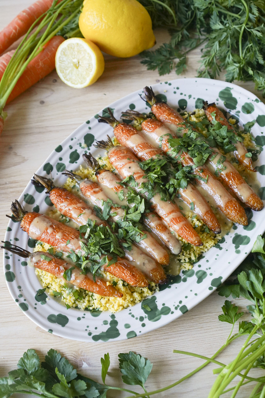 Roasted Carrots mit Zitronen Mais Couscous