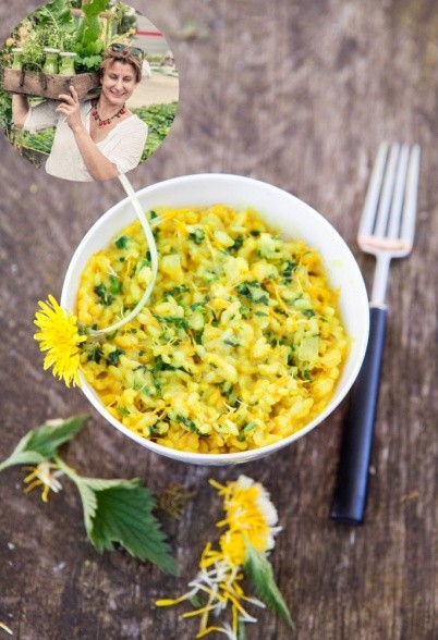 Sonnenblüten-Brennnessel-Risotto mit Kurkuma